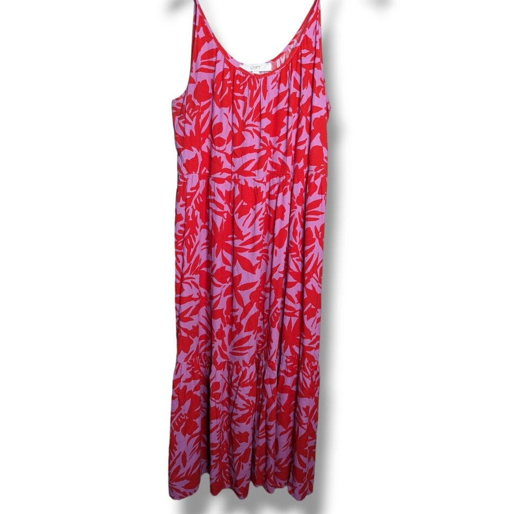 LOFT Red and Pink Floral Maxi Dress